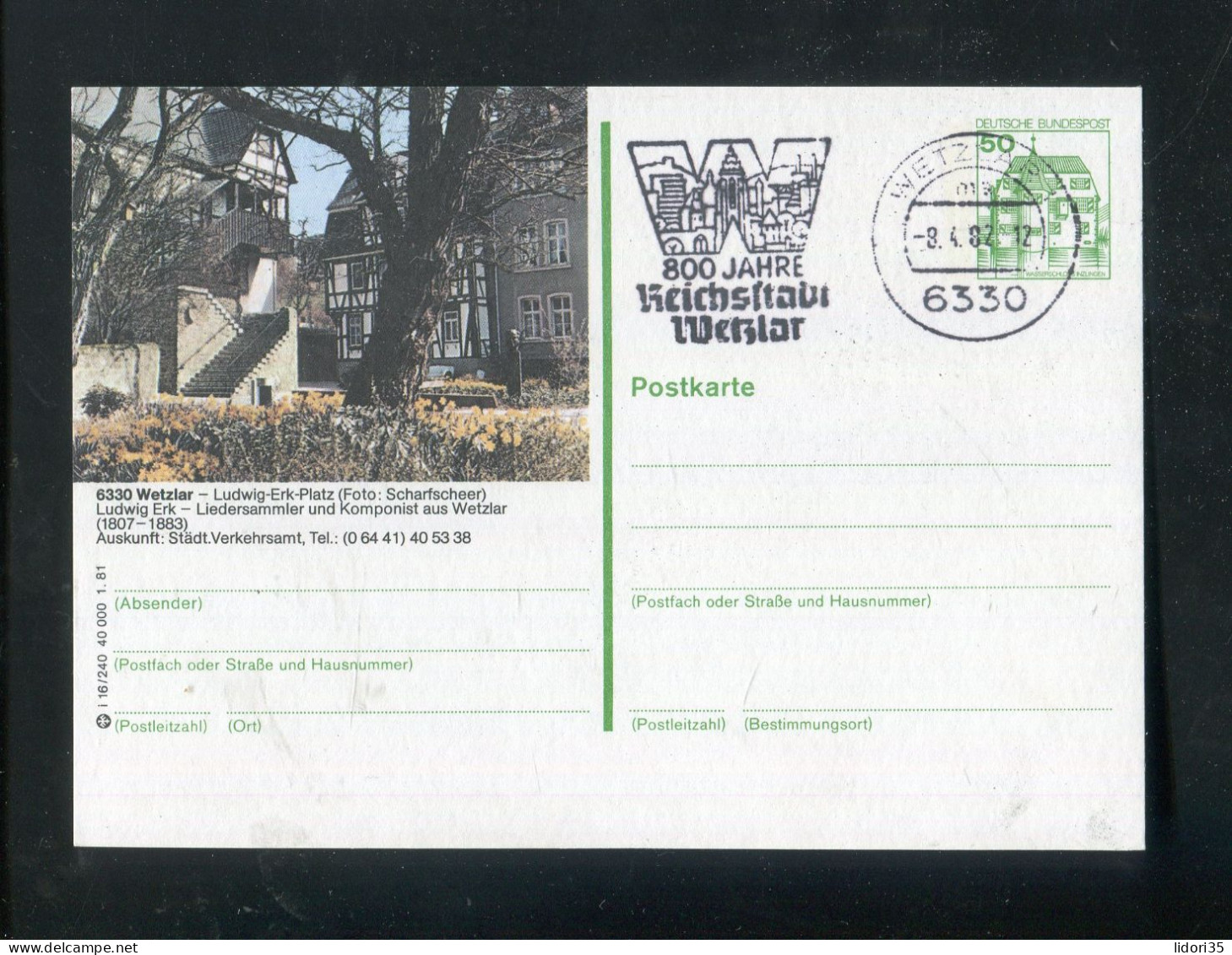 "BUNDESREPUBLIK DEUTSCHLAND" 1981, Bildpostkarte Mit Bildgleichem Stempel Ex "WETZLAR" (L1109) - Bildpostkarten - Gebraucht