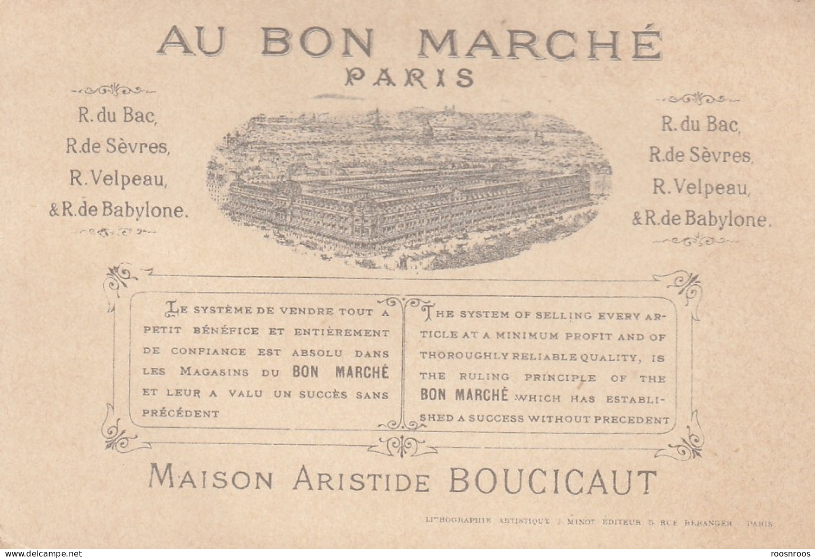 CHROMO PUBLICITAIRE - AU BON MARCHE - BOUCICAUT PARIS - SERENADE - Au Bon Marché