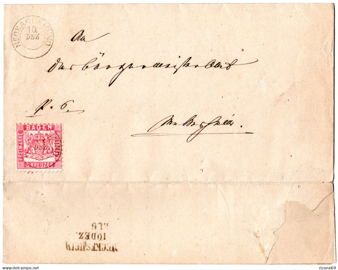 Baden 1865, 3 Kr. Auf Schönem Brief M. K2 NECKARGEMÜND U. Rücks. Bahnpoststpl. - Storia Postale