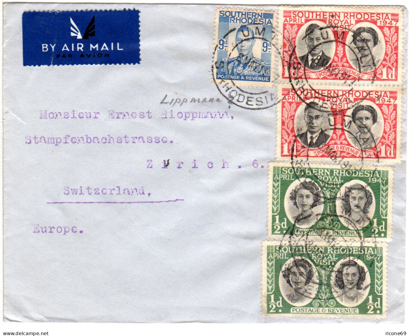Süd Rhodesien 1947, 5 Marken Auf Luftpost Brief V. Umtali I.d. Schweiz - Otros - África