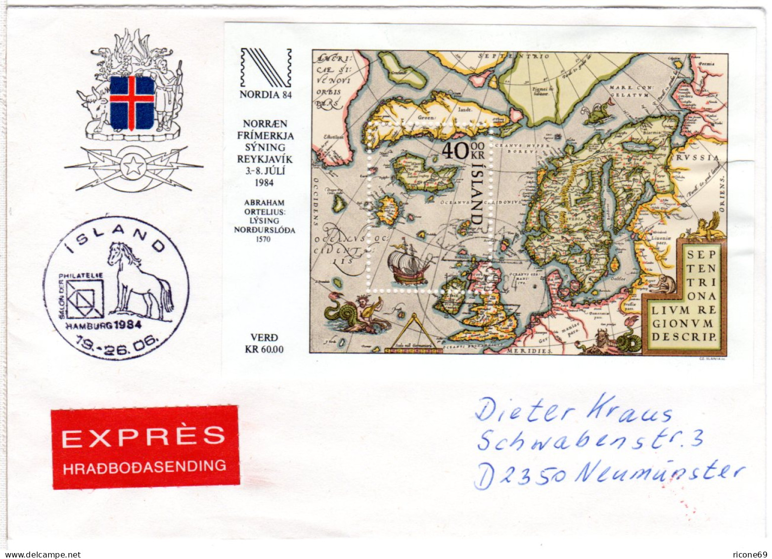 Island Block 6, 40 Kr. Landkarten Block Auf Express Brief N. Deutschland. - Lettres & Documents