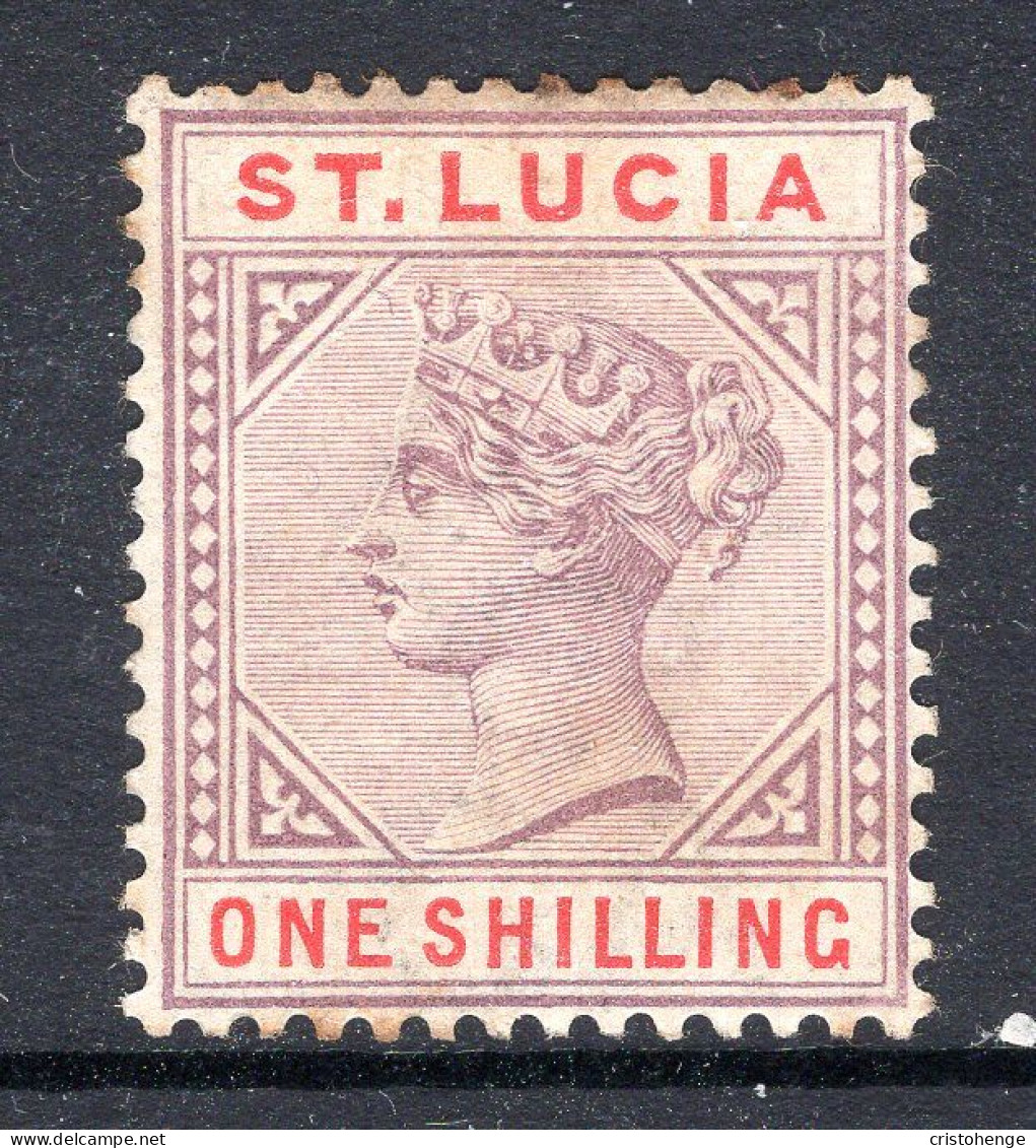 St Lucia 1891-98 QV - Wmk. Crown CA - Die II - 1/- Dull Mauve & Red HM (SG 50) - Light Tone - St.Lucia (...-1978)