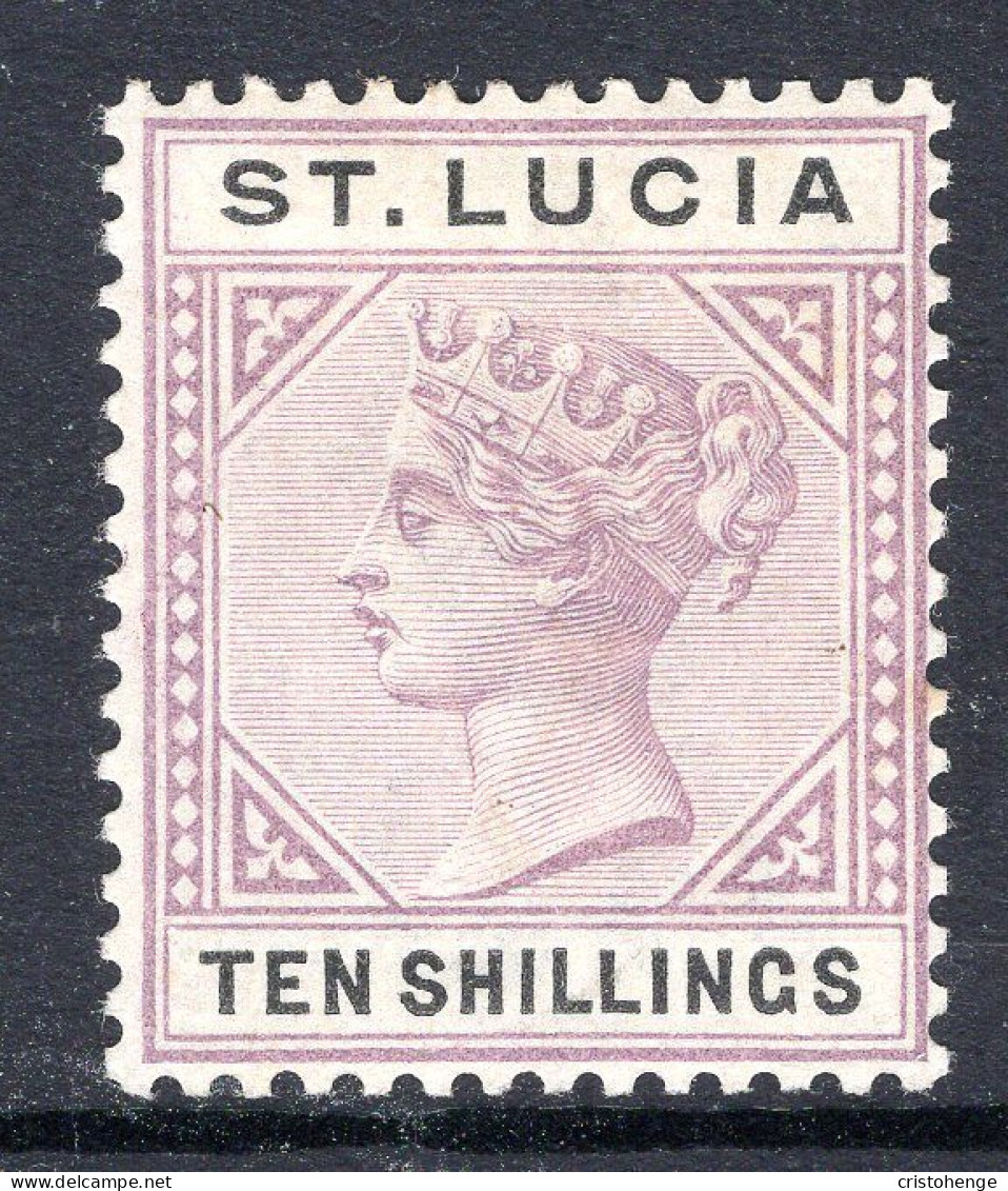 St Lucia 1891-98 QV - Wmk. Crown CA - Die II - 10/- Dull Mauve & Black HM (SG 52) - St.Lucia (...-1978)