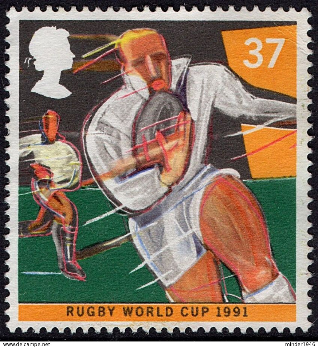 GREAT BRITAIN 1991 QEII 37p Multicoloured,  Sport. World Student Games, Sheffield-Rugby SG1567 Used - Oblitérés