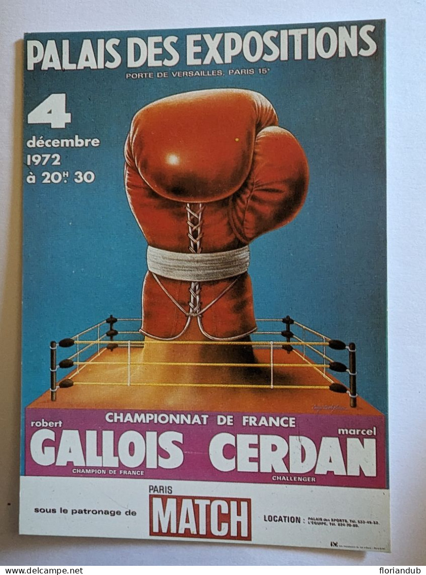 CP - Boxe Illustrateur Castiglioni Affiche Combat Gallois Cerdan 1972 - Boxeo