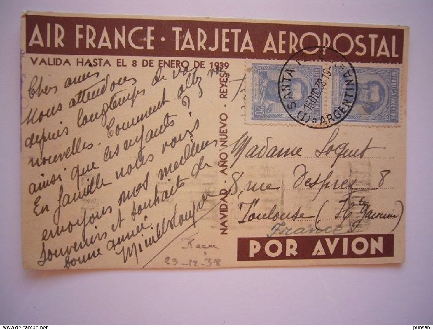 Avion / Airplane / AIR FRANCE / Dewoitine 338  / From Buenos Aires To Toulouse / Airline Issue - 1939-1945: 2ème Guerre