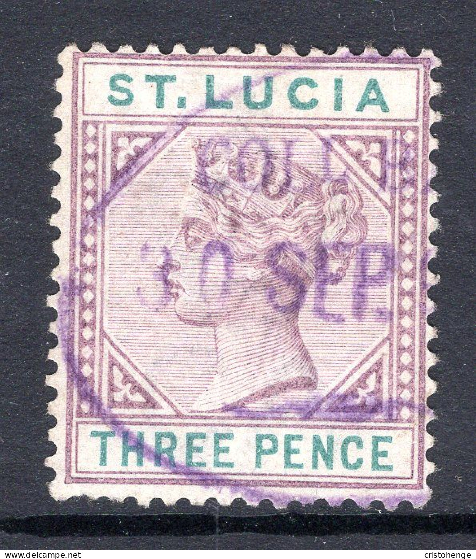 St Lucia 1891-98 QV - Wmk. Crown CA - Die II - 3d Dull Mauve & Green Fiscally Used (SG 47) - St.Lucia (...-1978)