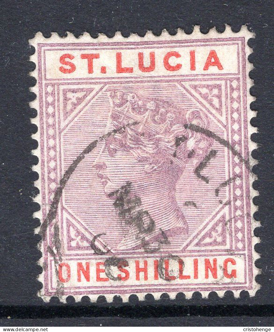 St Lucia 1891-98 QV - Wmk. Crown CA - Die II - 1/- Dull Mauve & Red Used (SG 50) - St.Lucia (...-1978)