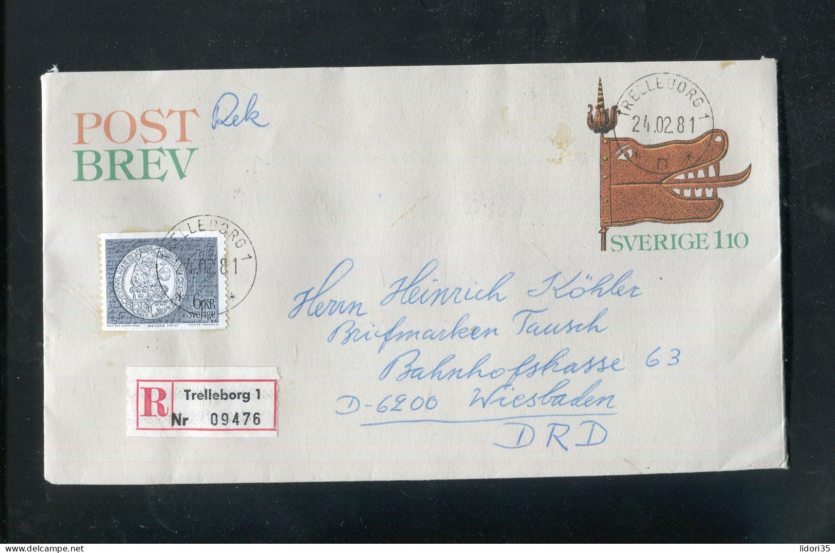 "SCHWEDEN" 1981, Sonder-Ganzsachenumschlag Mit Zusatzfrankatur Per Einschreiben Ex Trelleborg Nach Wiesbaden (L1116) - Postal Stationery