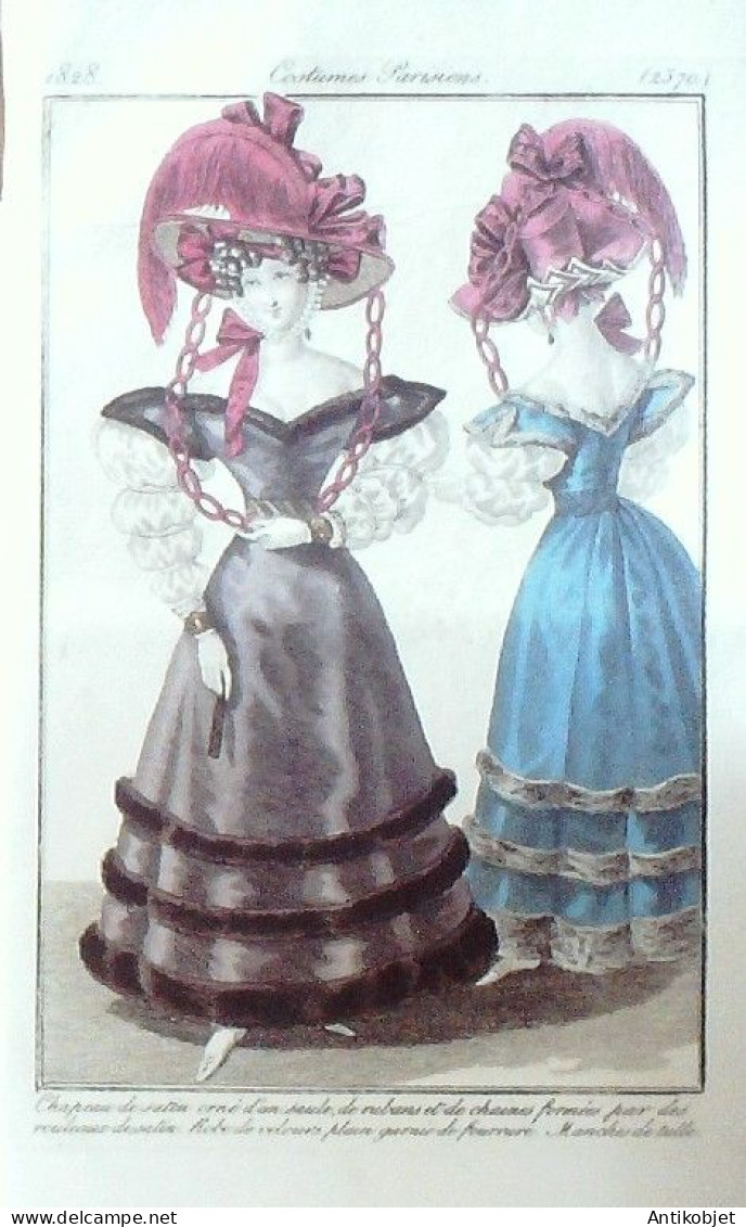 Journal Des Dames & Des Modes 1828 Costume Parisien 93 Planches Aquarellées - Etsen