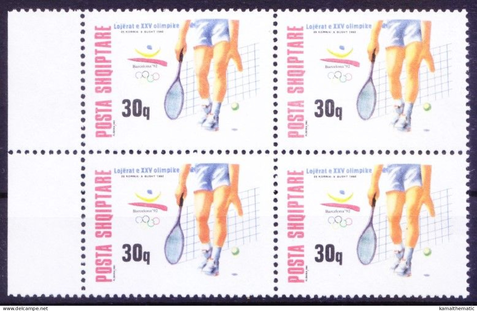 Albania 1992 MNH Blk, Tennis, Sports, Olympic Games - Summer 1992: Barcelona