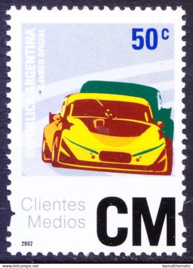 Argentina 2002 MNH, Motor Racing Cars, Sports, Security Mark At Bottom - Auto's