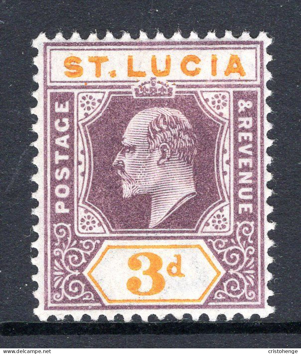 St Lucia 1902-03 KEVII - Wmk. Crown CA - 3d Dull Purple & Yellow HM (SG 61) - Ste Lucie (...-1978)