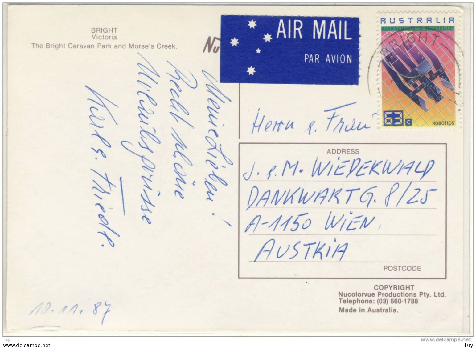 BRIGHT, Victoria, The Bright Caravan Park And Morse's Creek, Camping, ... Nice Stamp - Other & Unclassified