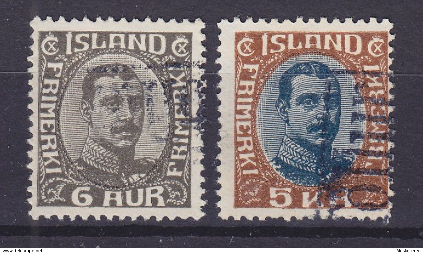 Iceland 1920 Mi. 87, 98, 6 Aur & 5 Kr. Christian X. (o) (2 Scans) - Gebruikt