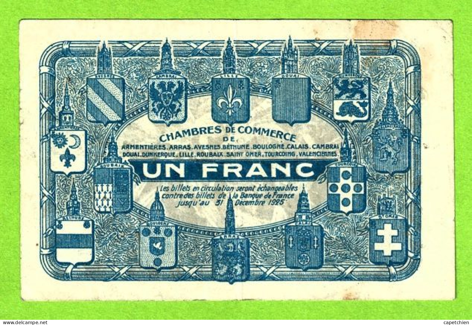 FRANCE/ CHAMBRES DE COMMERCE De NORD -PAS De CALAIS / 1 FRANC / 2,239,328 SERIE A - Chamber Of Commerce