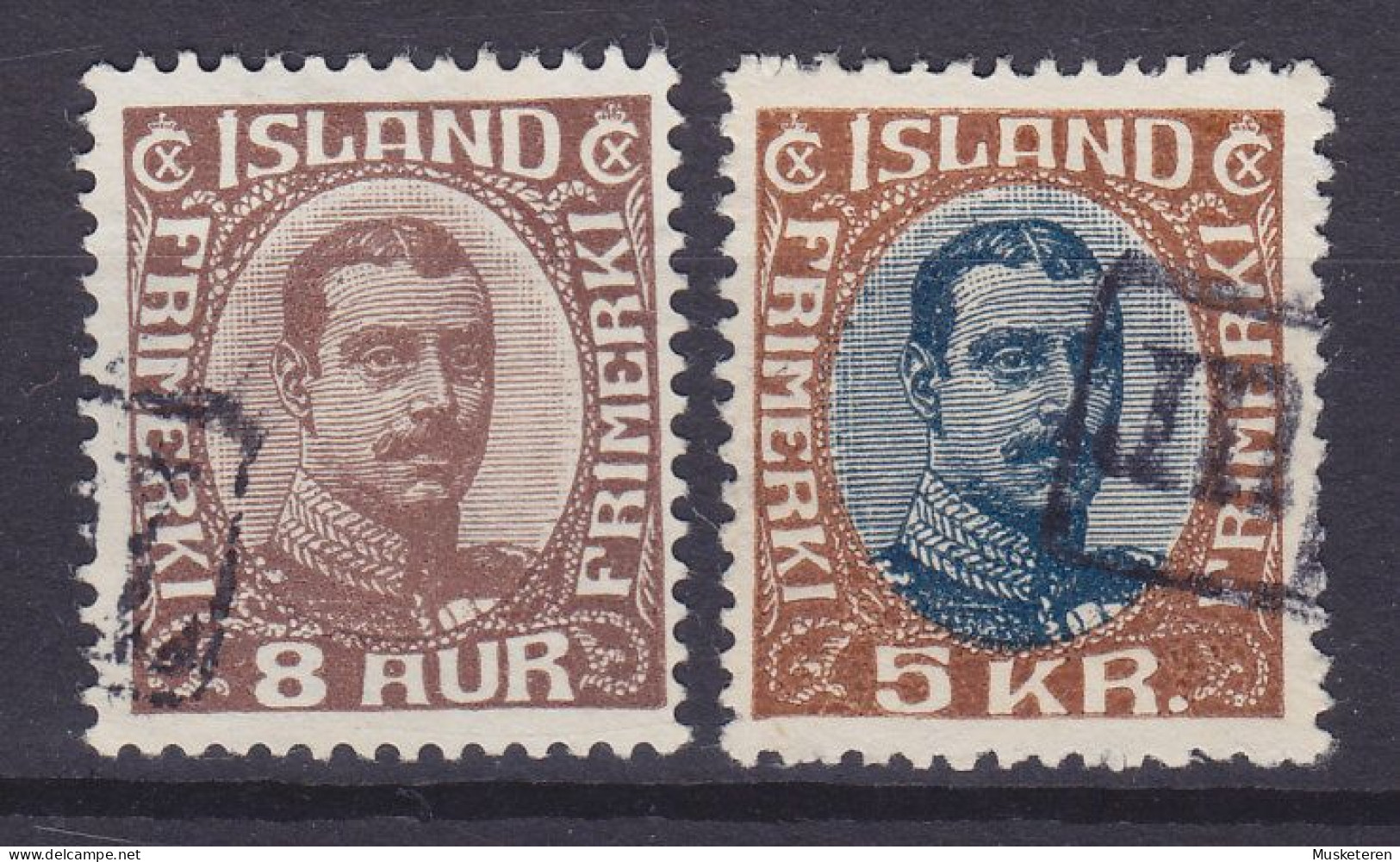 Iceland 1920 Mi. 88, 98, 8 Aur & 5 Kr. Christian X. (o) (2 Scans) - Used Stamps