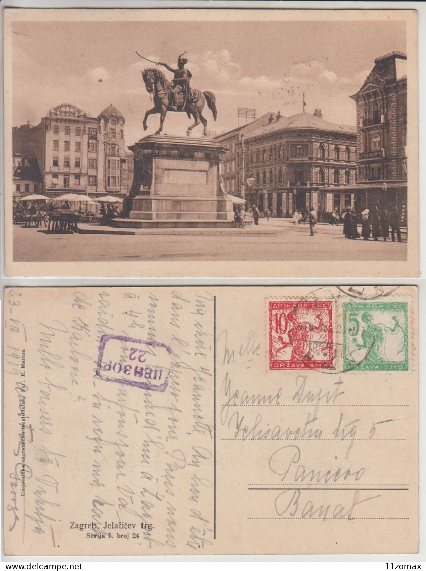 Avg.1919. 10 + 5 Vinara Postcard Sent From Zagreb To Pancevo Censure Cenzor 22 - Kroatien