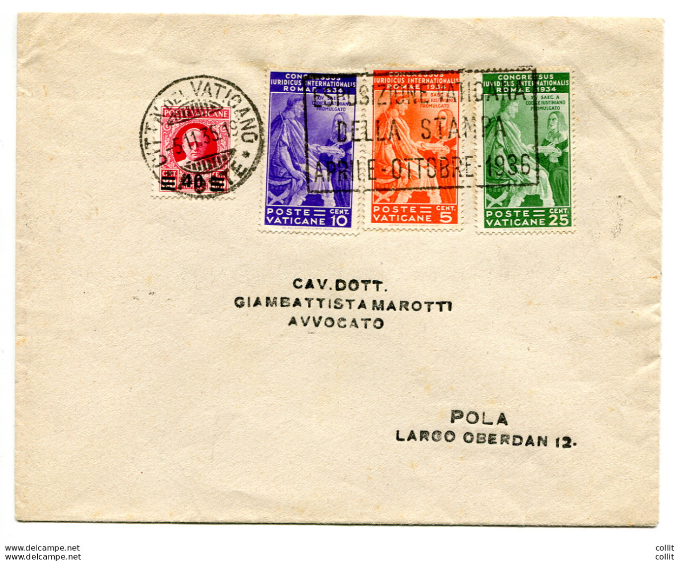 Esposizione Vaticana Della Stampa Busta Per Pola - Unused Stamps