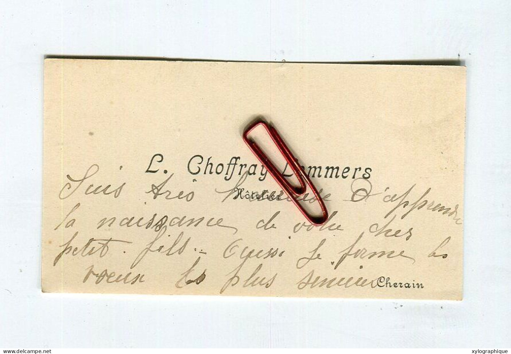 CHERAIN (Gouvy) - Carte De Visite Ca. 1930 Voir Verso L. Choffray Lommers, Hôtelier, à Famille Gérardy Warland - Visitenkarten