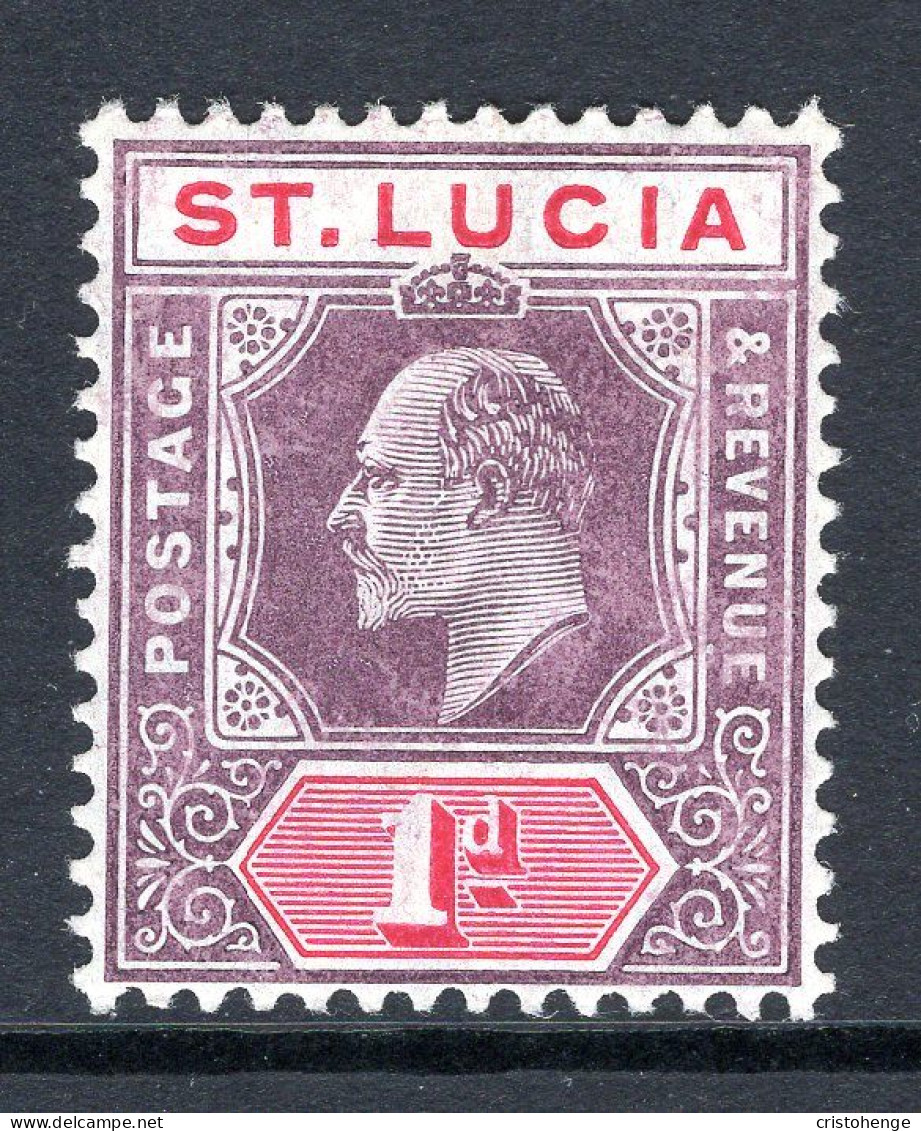 St Lucia 1904-10 KEVII - Wmk. Multiple Crown CA - 1d Dull Purple & Carmine HM (SG 66) - Ste Lucie (...-1978)