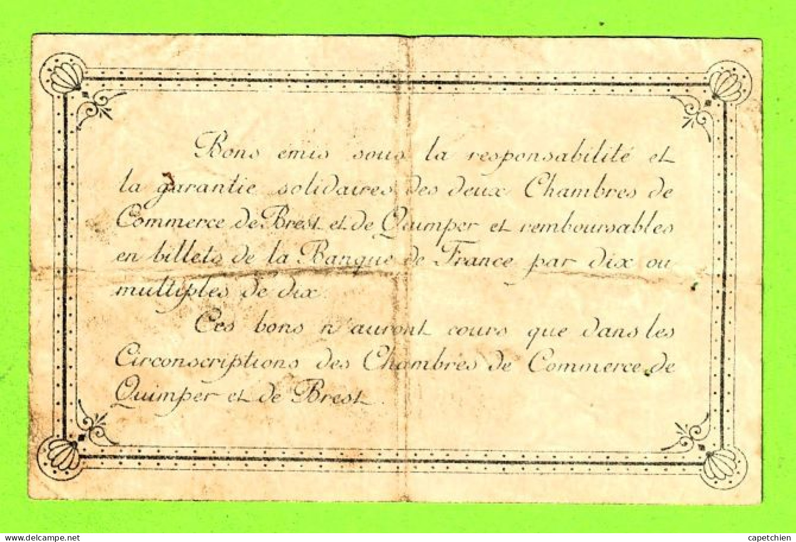 FRANCE/ CHAMBRES DE COMMERCE QUIMPER & BREST/ BON De 50 CENT. / 1915  377017 SERIE A - Camera Di Commercio