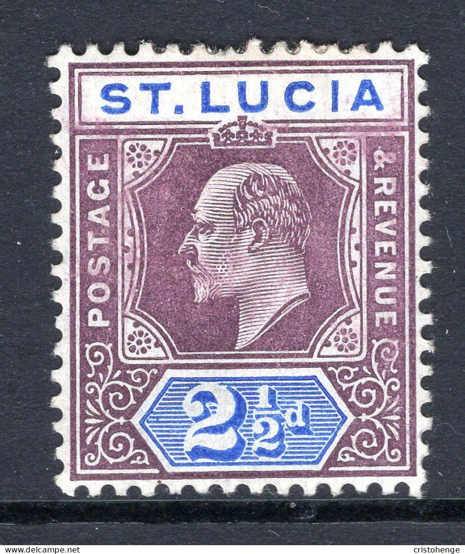 St Lucia 1904-10 KEVII - Wmk. Multiple Crown CA - 2½d Dull Purple & Ultramarine HM (SG 68) - Ste Lucie (...-1978)