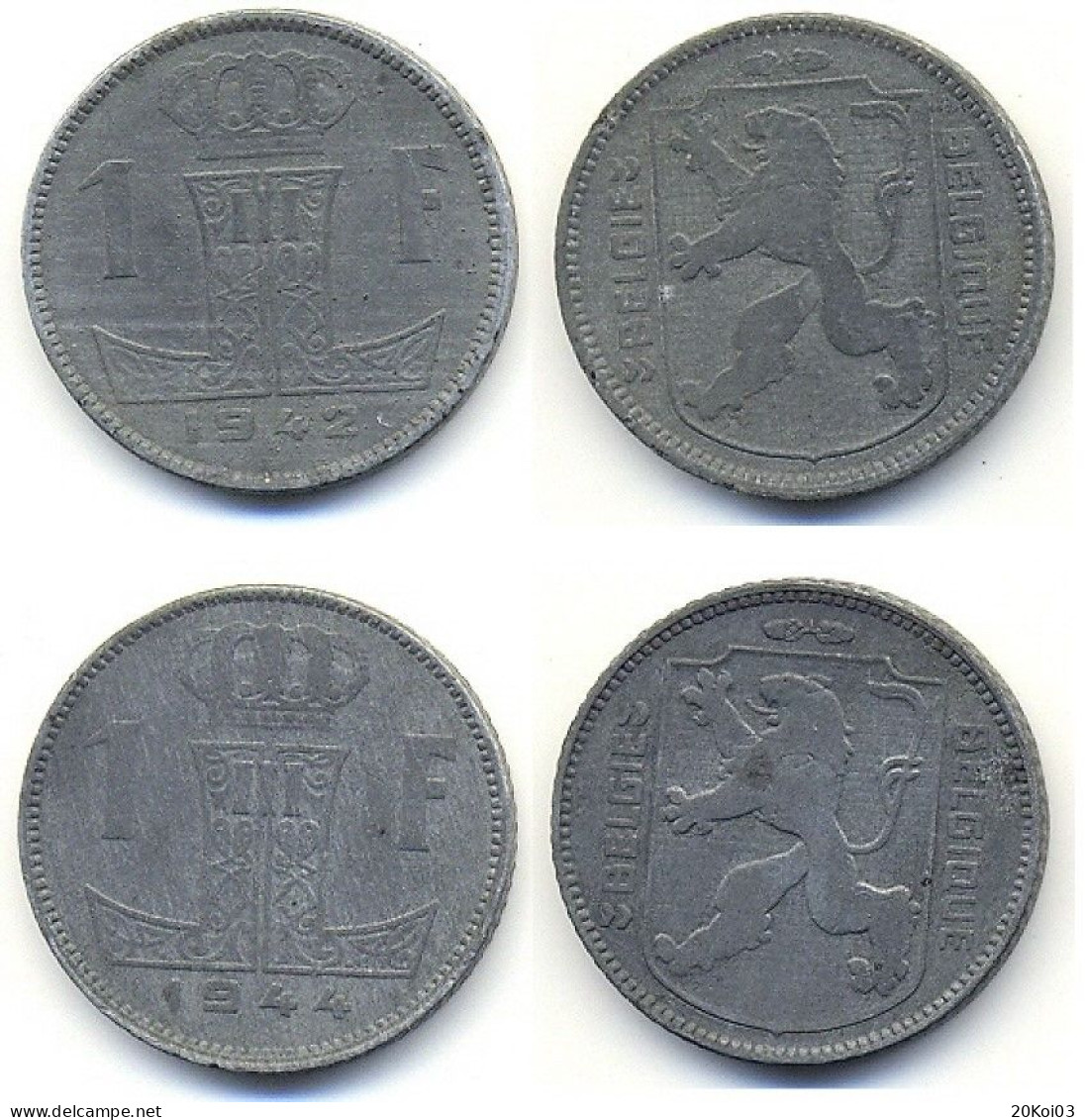 1F 1942 Belgique Belgie Et 1F 1944 Belgique Belgie (FRANC)_Les 2 Monnaies Sont étés Utilisées - 1 Frank