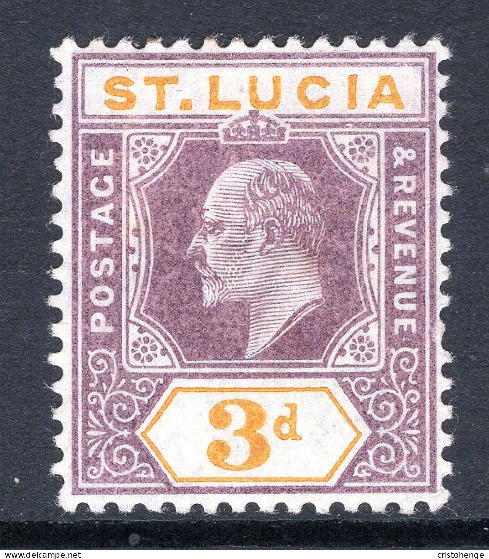 St Lucia 1904-10 KEVII - Wmk. Multiple Crown CA - 3d Dull Purple & Yellow HM (SG 70) - St.Lucia (...-1978)