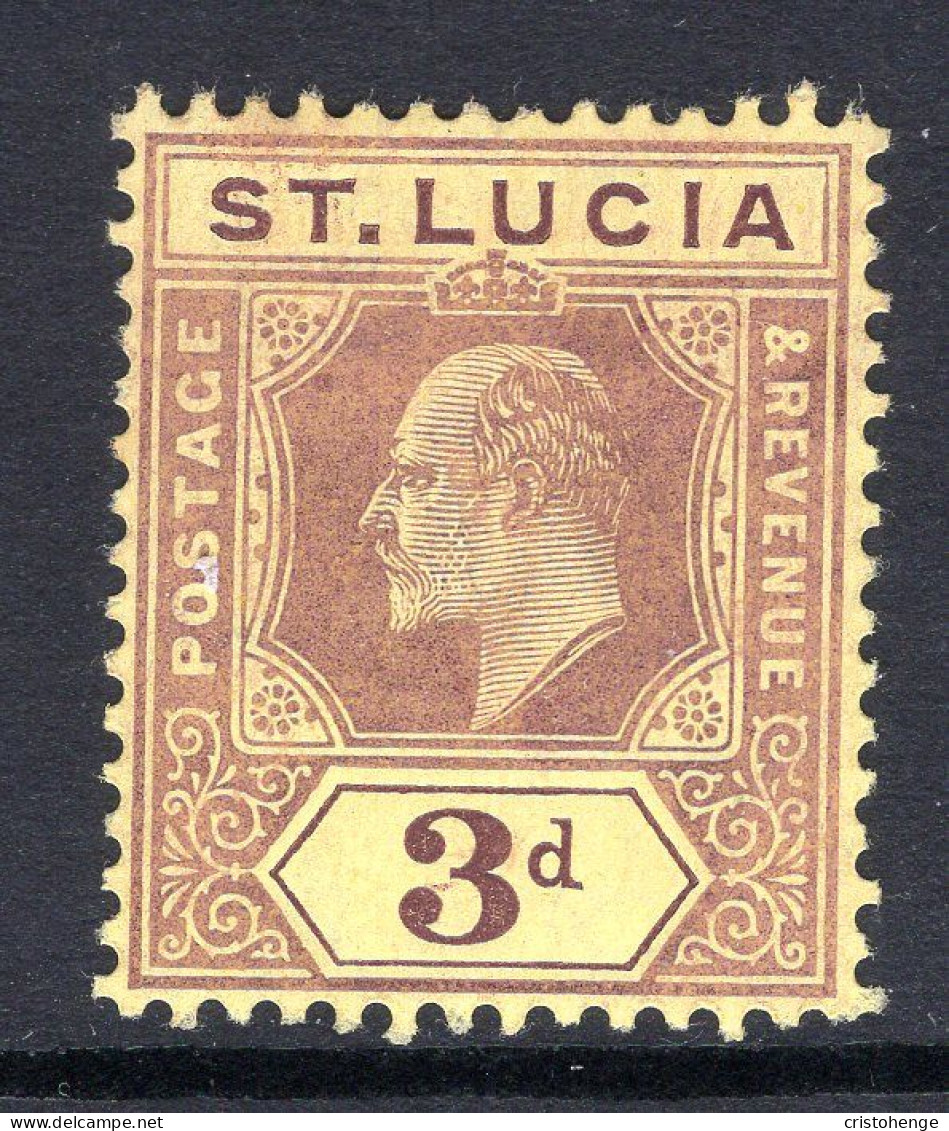 St Lucia 1904-10 KEVII - Wmk. Multiple Crown CA - 3d Dull Purple On Yellow HM (SG 71) - Ste Lucie (...-1978)