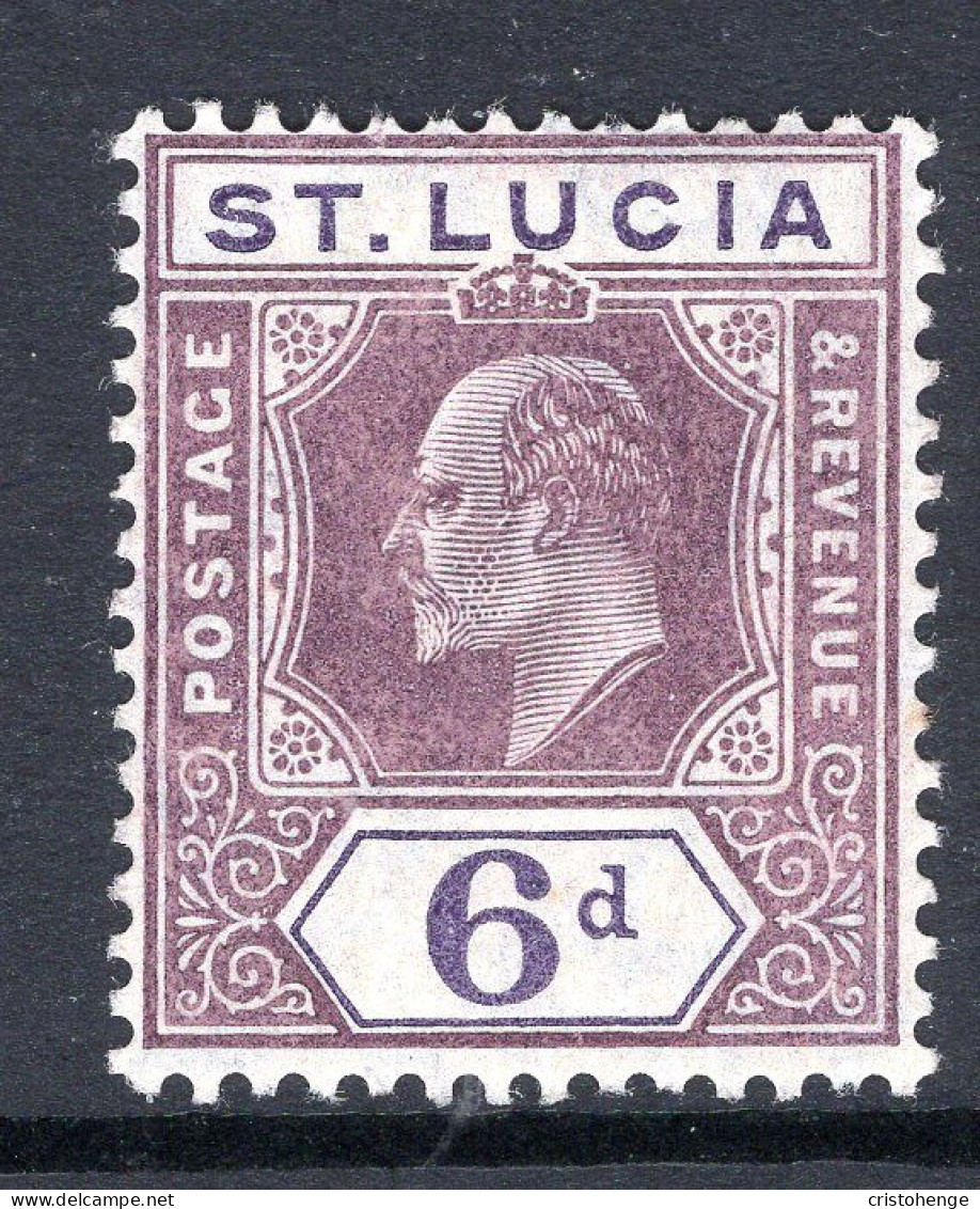 St Lucia 1904-10 KEVII - Wmk. Multiple Crown CA - 6d Dull Purple & Violet HM (SG 72) - St.Lucia (...-1978)