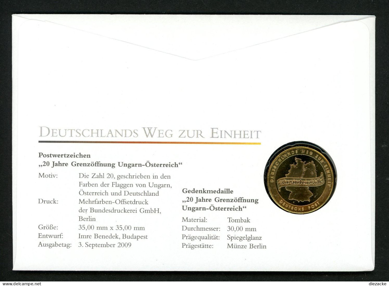 BRD 2009 Tombak Medaille "Grenzöffnung Ungarn-Österreich" Numisbrief PP (M4636 - Non Classés