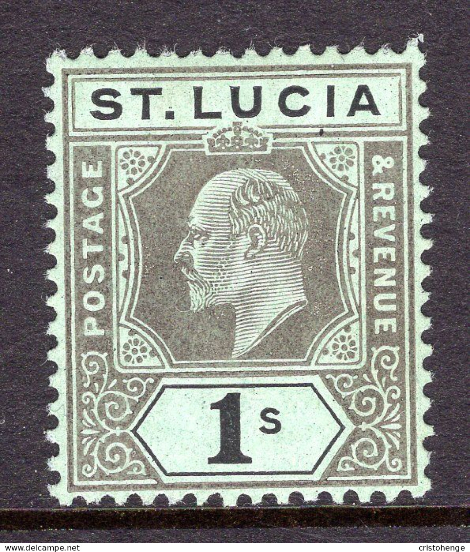St Lucia 1904-10 KEVII - Wmk. Multiple Crown CA - 1/- Black On Green HM (SG 74) - Ste Lucie (...-1978)