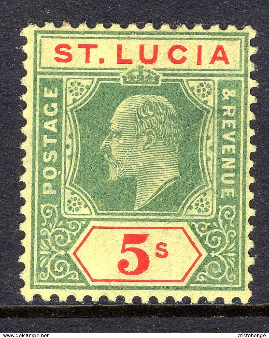 St Lucia 1904-10 KEVII - Wmk. Multiple Crown CA - 5/- Green & Red On Yellow HM (SG 77) - Ste Lucie (...-1978)