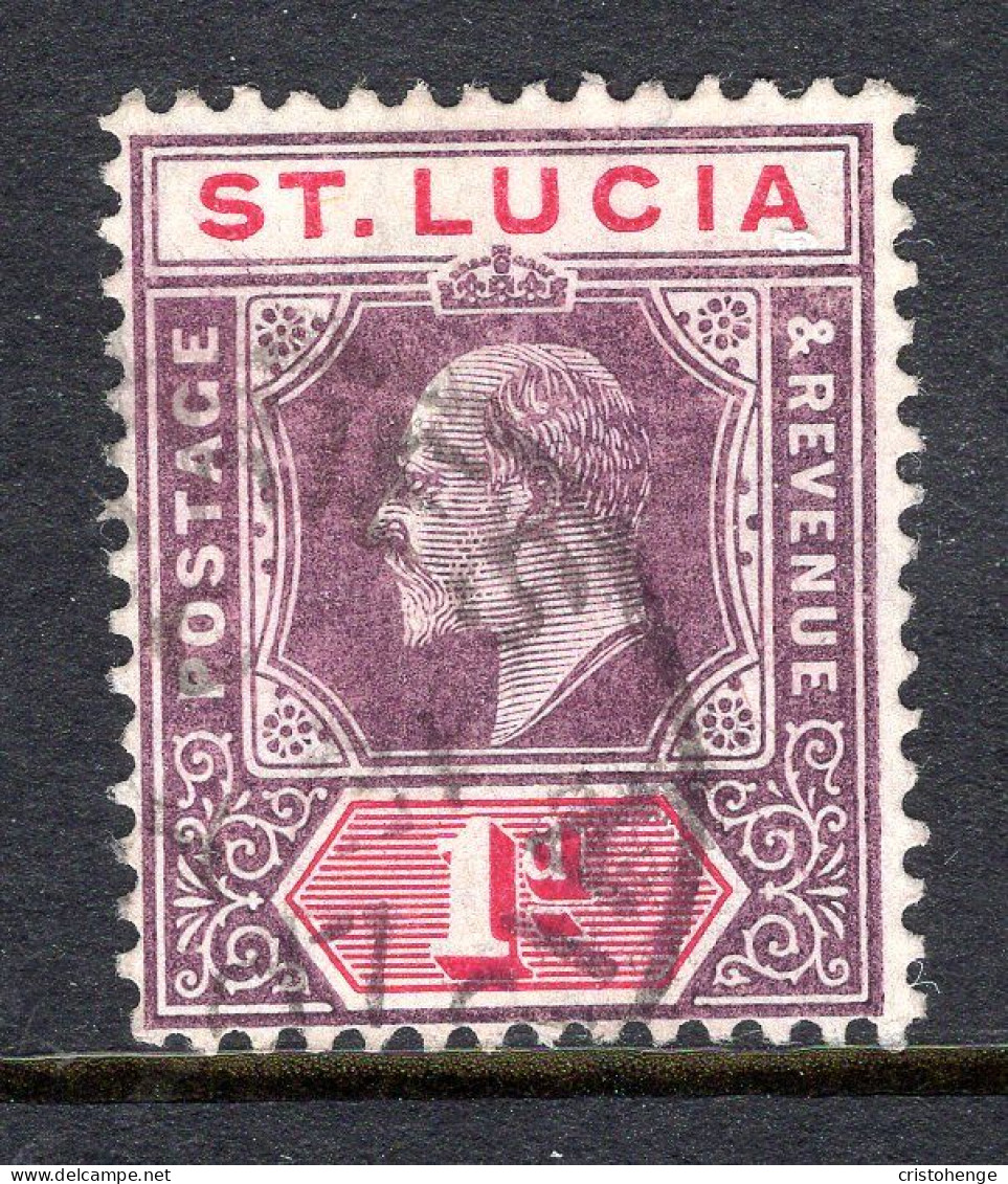 St Lucia 1904-10 KEVII - Wmk. Multiple Crown CA - 1d Dull Purple & Carmine Used (SG 66) - Ste Lucie (...-1978)