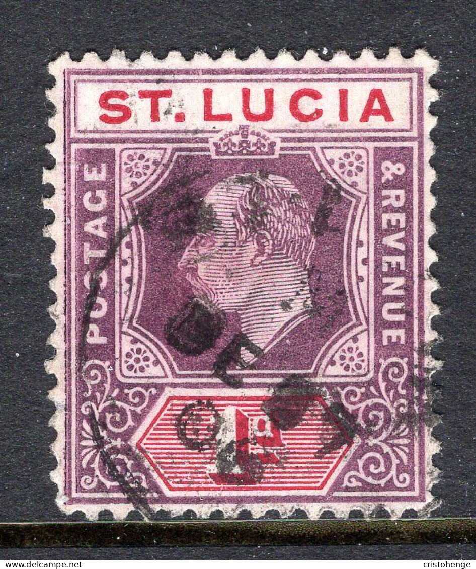 St Lucia 1904-10 KEVII - Wmk. Multiple Crown CA - 1d Dull Purple & Carmine Used (SG 66) - Ste Lucie (...-1978)