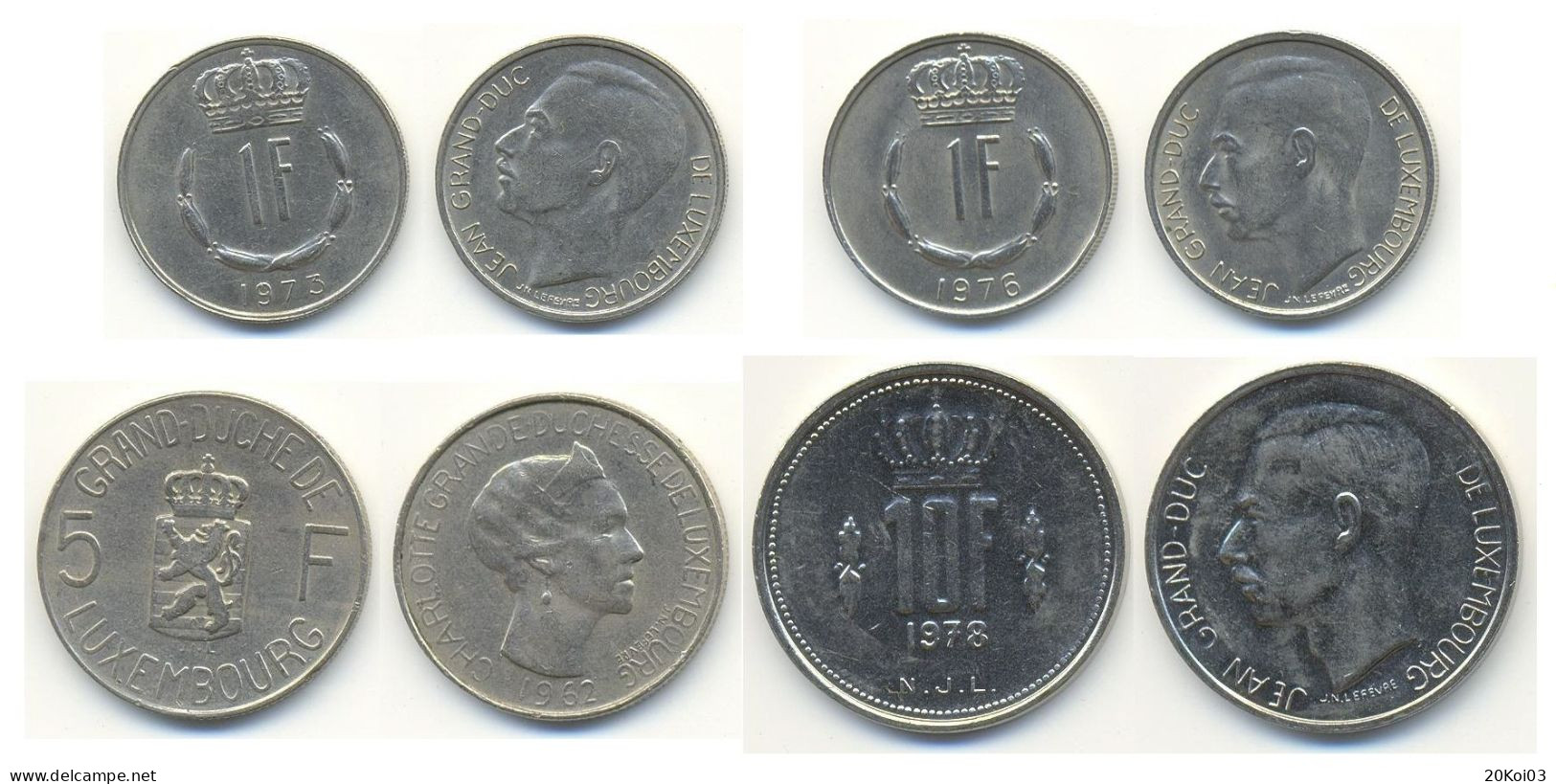 Luxembourg SET Grand-Duché De Luxembourg Monnaie 10F, 5F, 2x1F Franc Francs 1978 1962 1973 1976_Une Utilisée 10F 1978 - Luxembourg