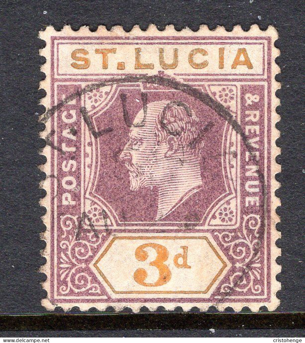 St Lucia 1904-10 KEVII - Wmk. Multiple Crown CA - 3d Dull Purple & Yellow Used (SG 70) - St.Lucia (...-1978)