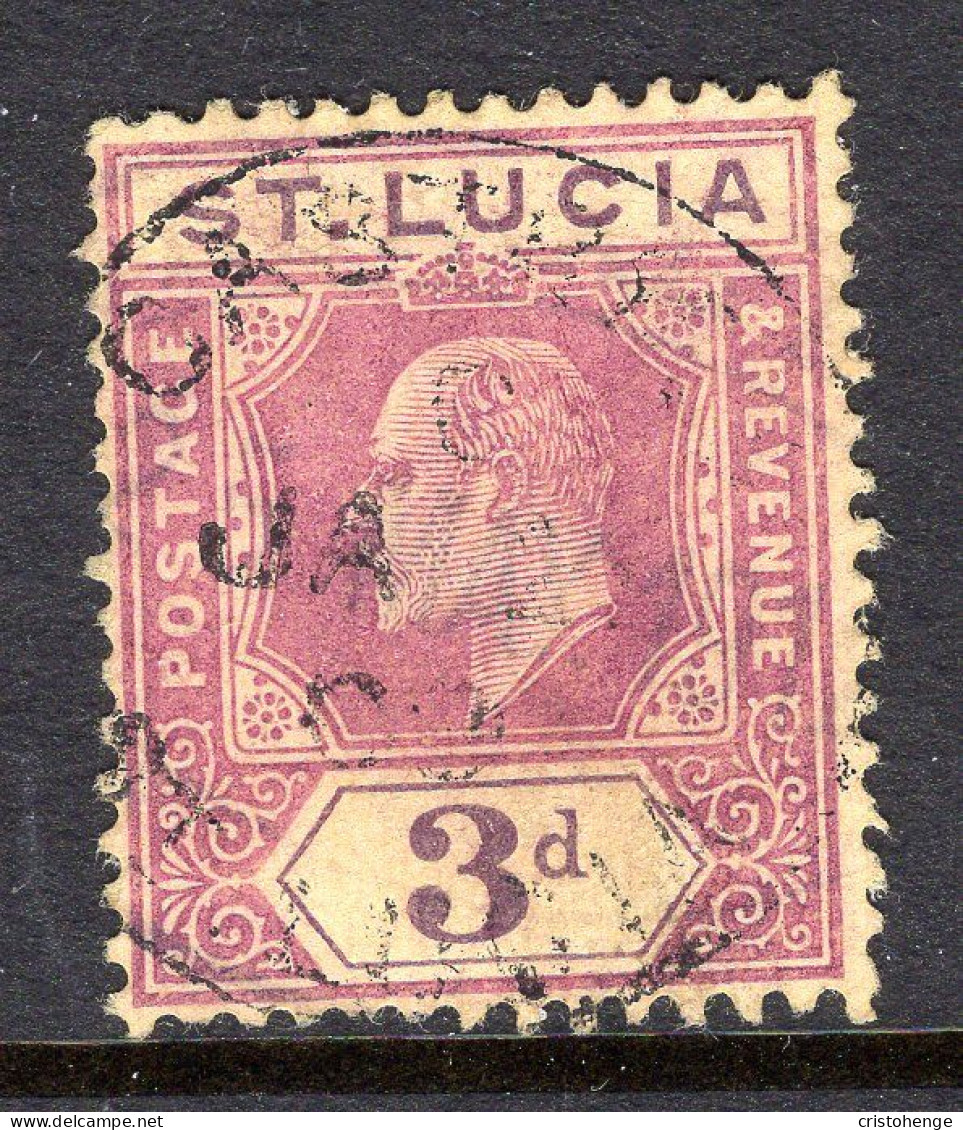 St Lucia 1904-10 KEVII - Wmk. Multiple Crown CA - 3d Purple On Yellow HM (SG 71) - Ste Lucie (...-1978)