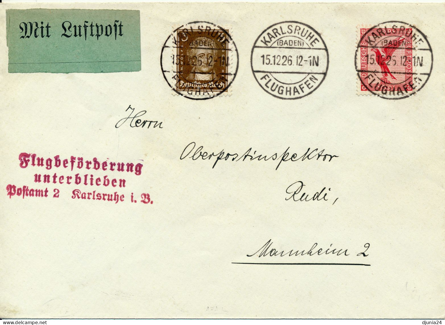 BF0713 / KARSLSRUHE / FLUGHAFEN  -  15.12.26  ,  Nach Leipzig   -  Michel  379 , 385 - Airmail & Zeppelin