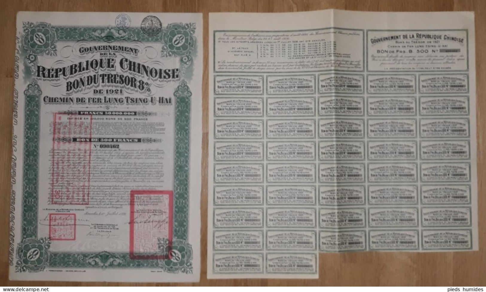 CHINE CHINA 1 LUNG-TSING-U-HAI RAILWAY Bond Of £ 20 + 1 Bon Du Trésor 500 Francs LUNG-TSING-U-HAI - Other & Unclassified