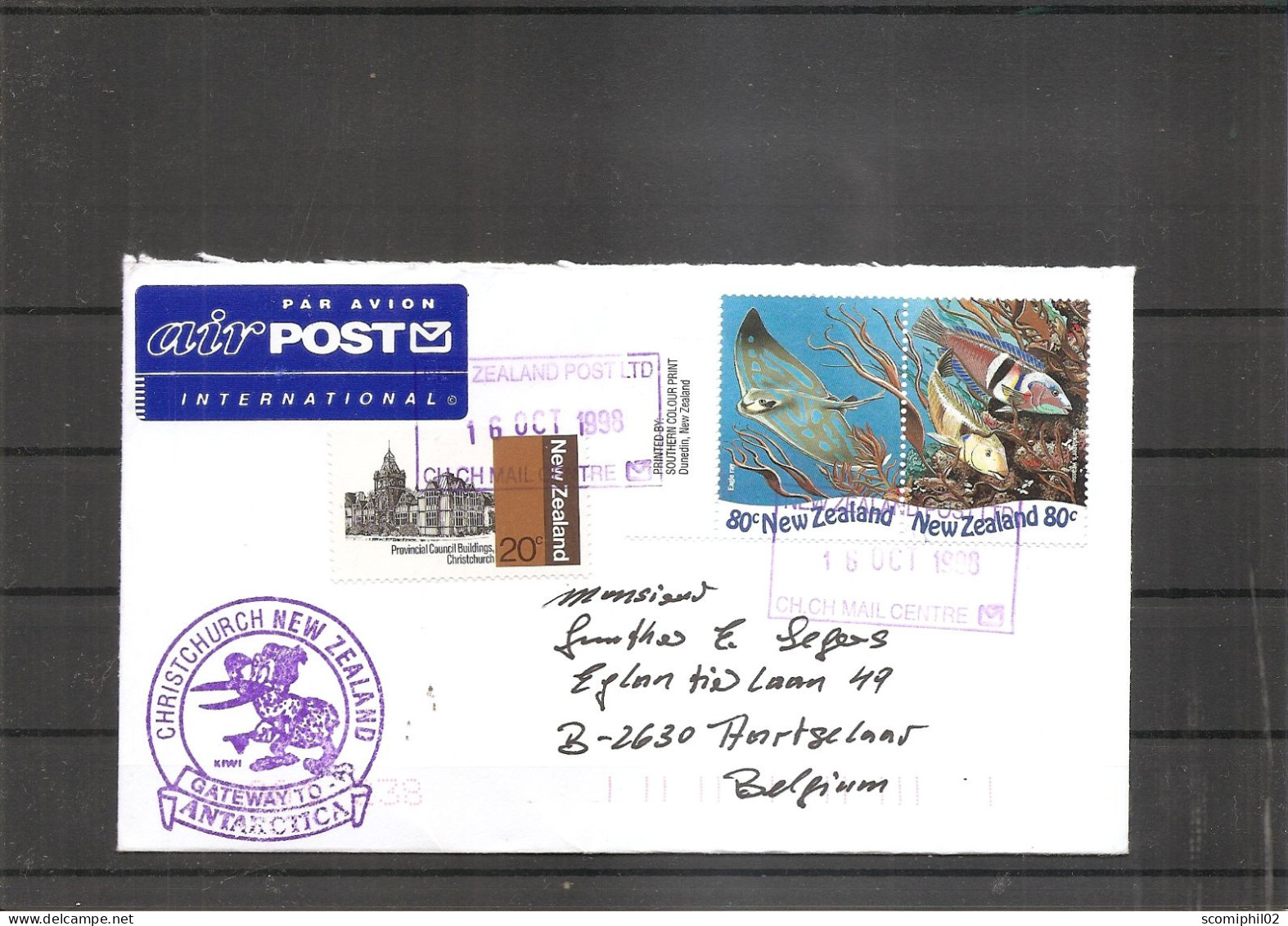 Nouvelle-Zélande ( Lettre Par Avion De 1998 De Christchurch Vers La Belgique à Voir) - Storia Postale