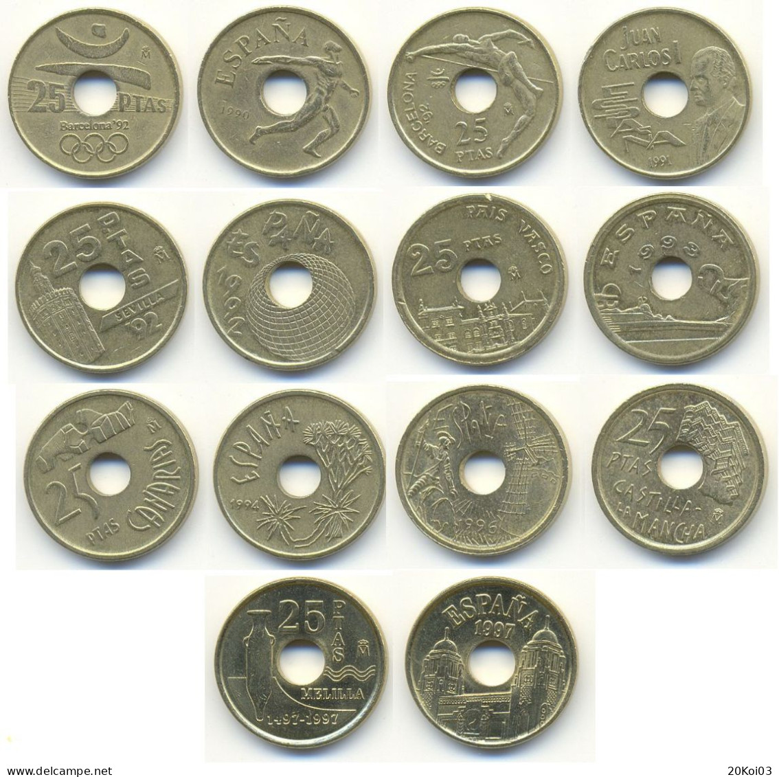 Espagne ESPANA 7x25 Pesetas PTAS (1x1991-2x1992-1x1993-1x1994-1x1996-1x1997) - 25 Pesetas