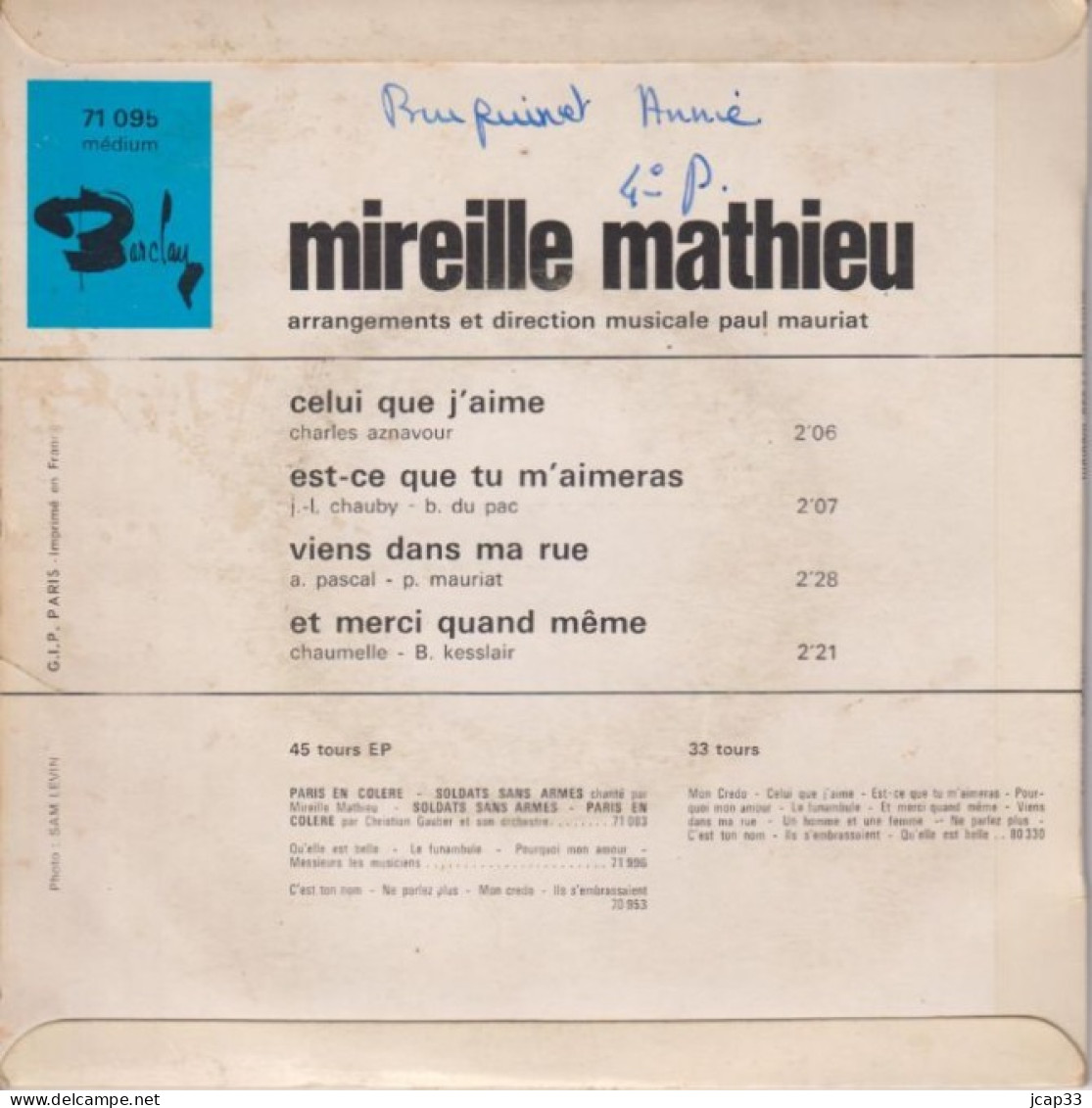 MIREILLE MATHIEU  -  CELUI QUE J AIME + 3 AUTRES TITRES  - - Autres - Musique Française