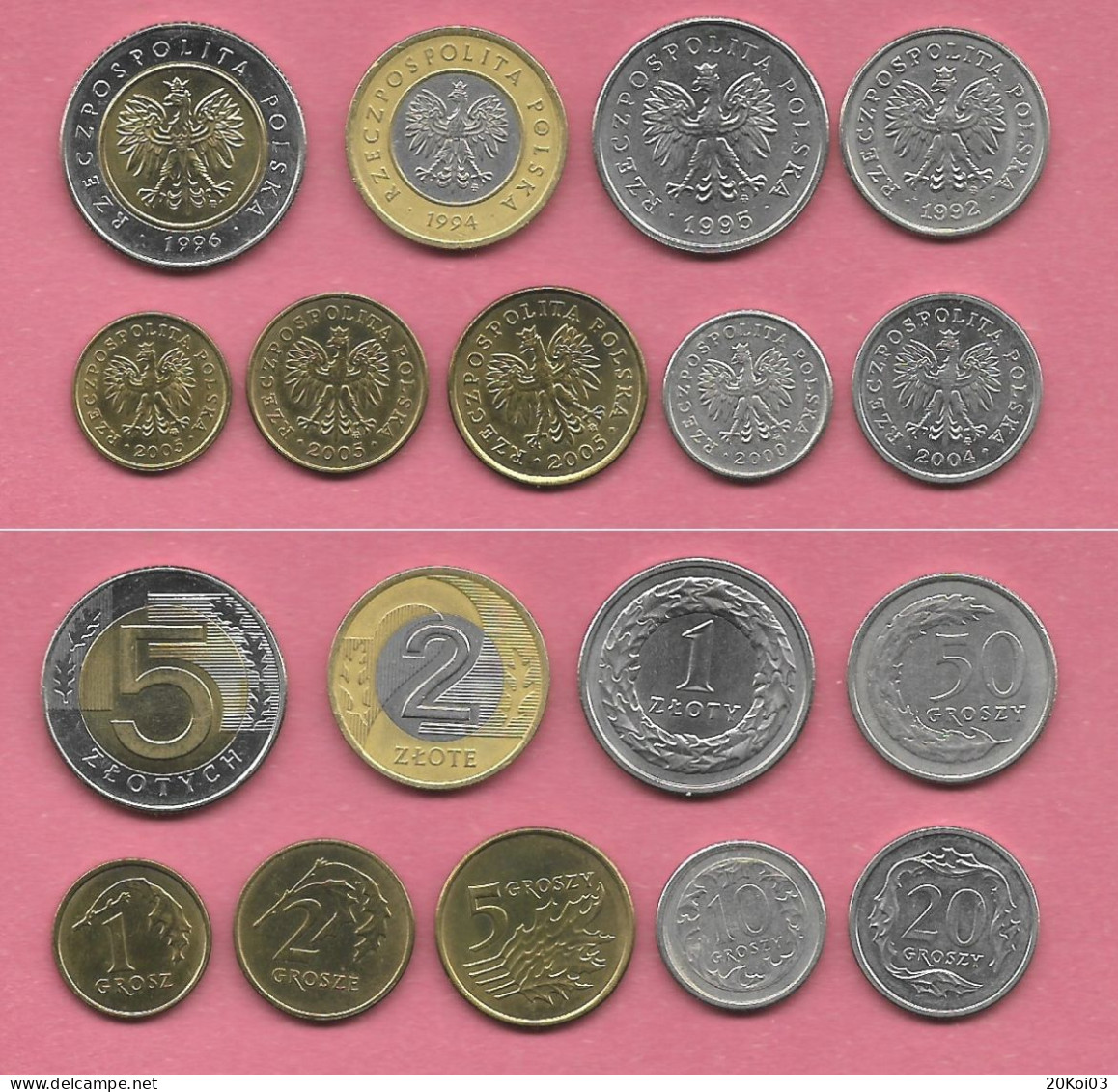 Poland Set Of 9 Coins 1992-2005 (1+2+5+10+20+50 Groszy+1+2+5 Zlotych)_toutes Les Pièces Utilisées, All Coin Used - Polonia