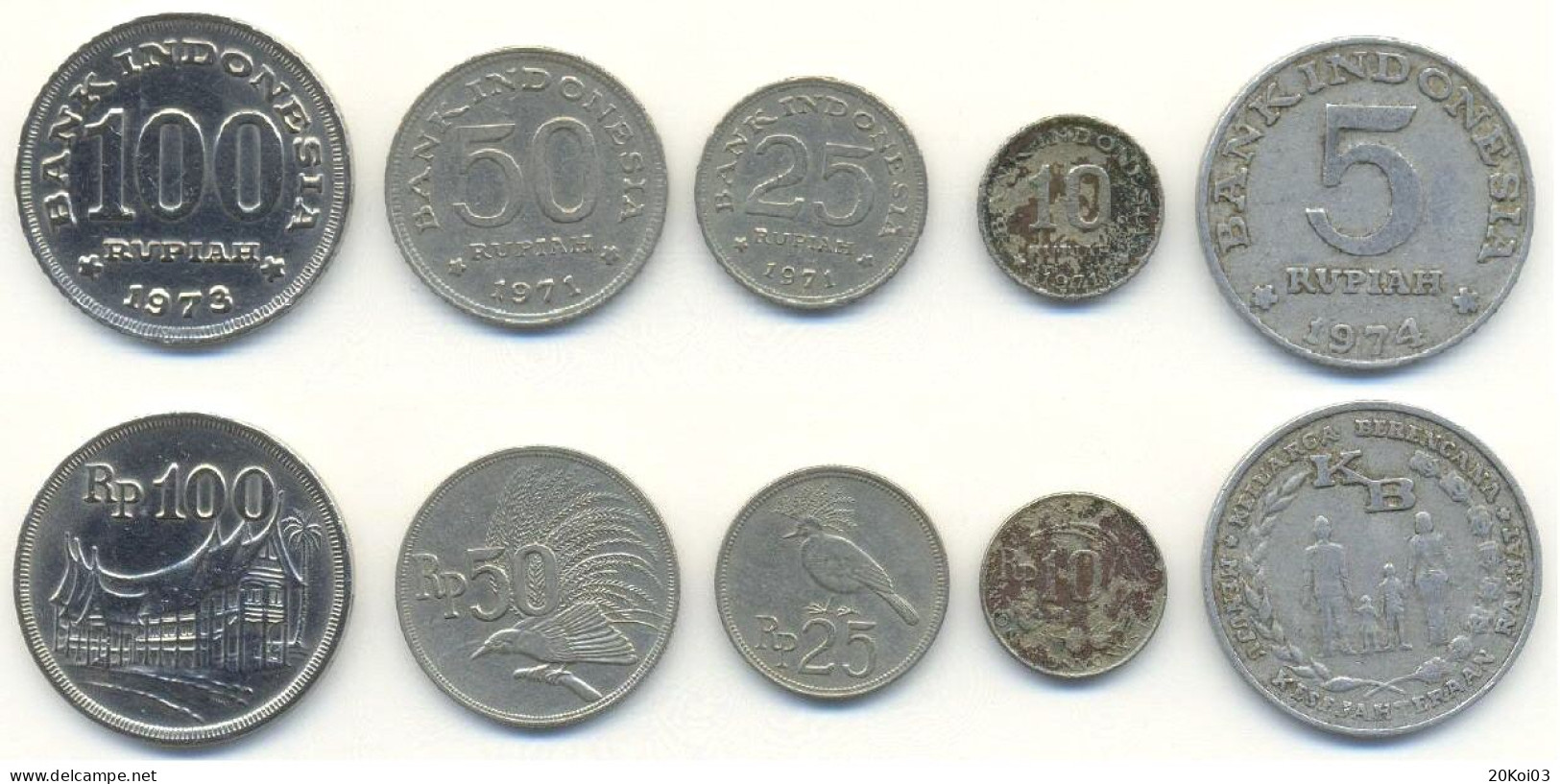 INDONESIA SET Currency 5 Monnaie 100, 50, 25, 10, 5 RUPIAH 1973 1971 1974 - Indonésie