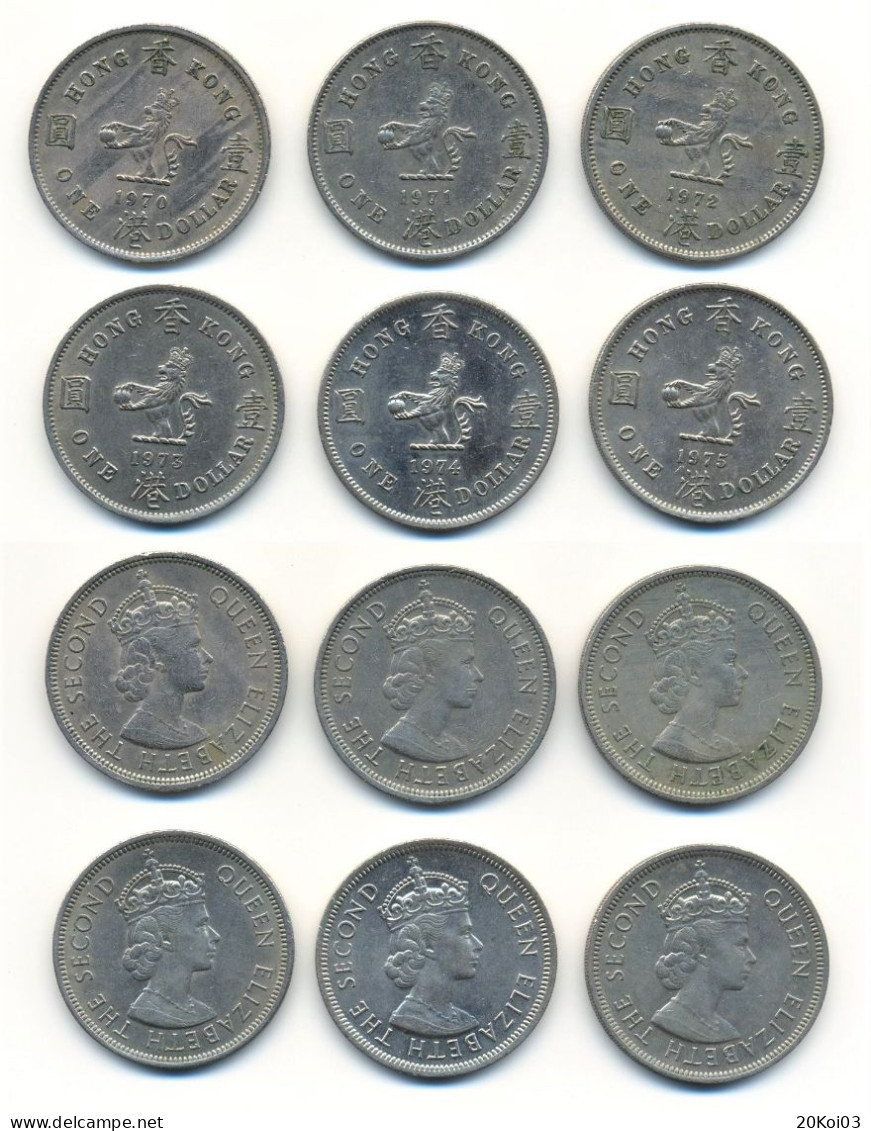 Hong Kong Set 6x One Dollar: 1 One Dollar 1970 1971 1972 1973 1974 1975, Queen ELIZABETH THE SECOND_TB - Hongkong