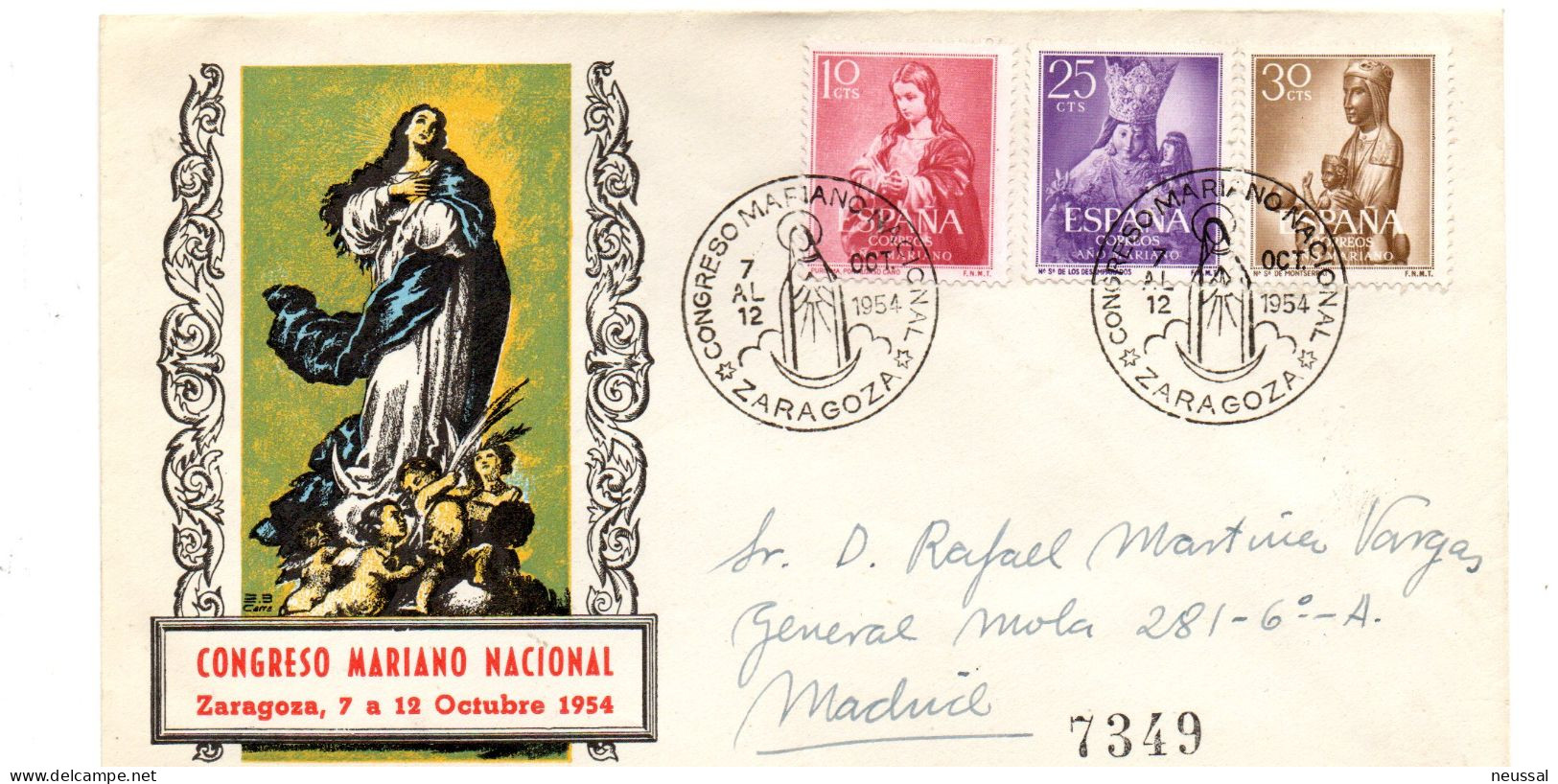 Carta Con Matasellos Commemorativo Congreso Mariano De 1954 - Brieven En Documenten