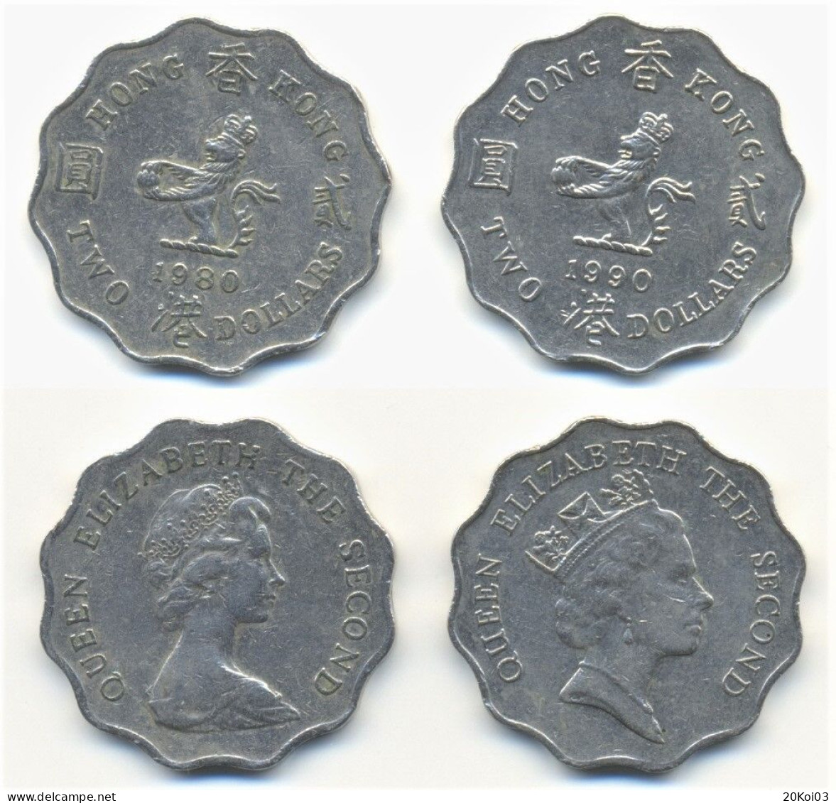 Hong Kong 2 Two Dollars 1980 & 1990, Queen ELIZABETH THE SECOND_TB - Hong Kong