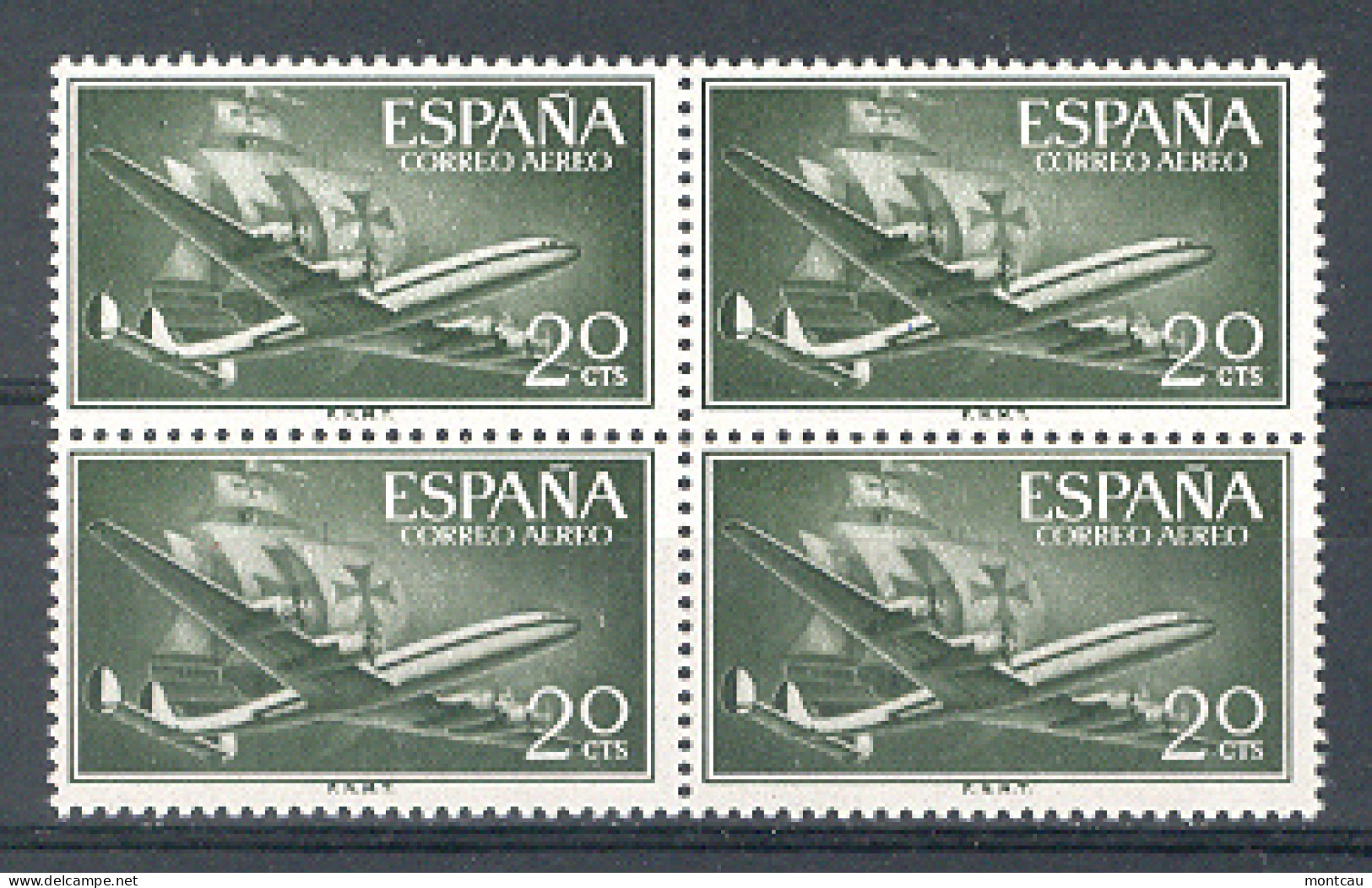 Spain 1955-6. Avion Y Carabela 20 Cts Ed 1169 Bloque  (**) - Nuevos